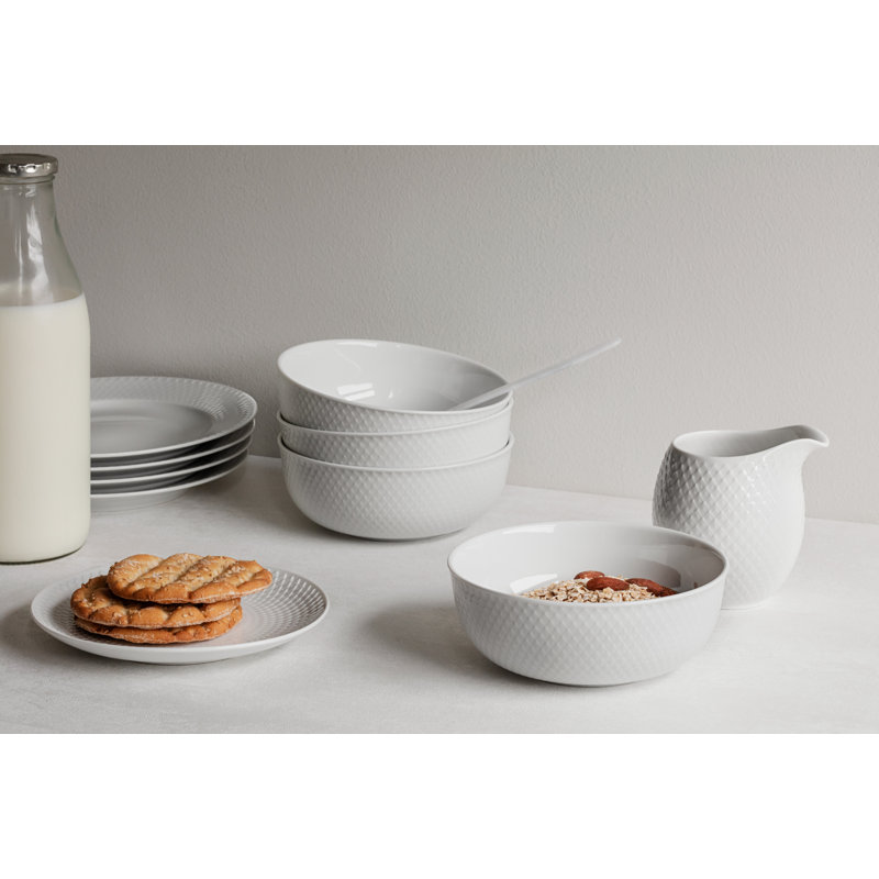 Rhombe Color Handmade Porcelain Dessert Bowl, White
