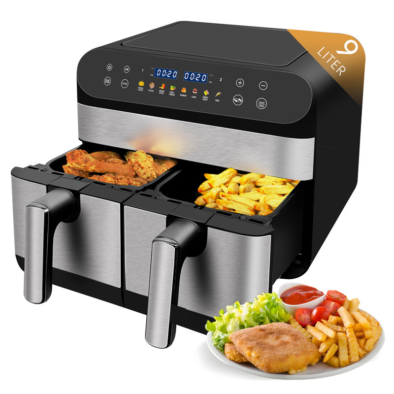 Friteuse à double air 9,5 pintes, double tiroir, 8 fonctions, famille numérique 1800 W, finition intelligente