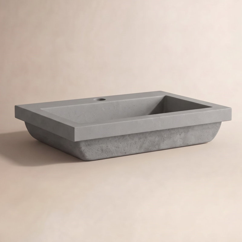 Trough Handmade Rectangular Drop-In Bathroom Sink, Ash, Single Faucet Hole