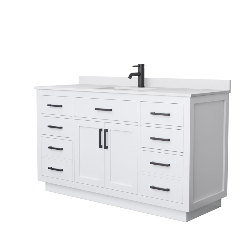 Beckett TK 60'' Single Bathroom Vanity with Cultured Marble Top, White Cultured Marble, White, Matte Black