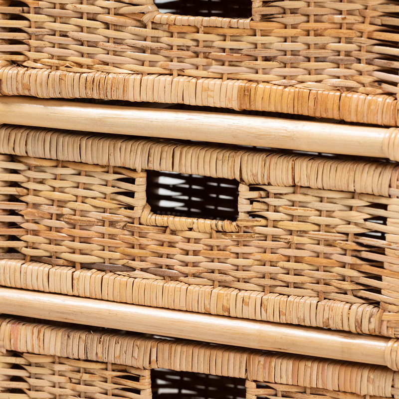 Natural Brown Rattan 6-Drawer Bohemian Storage Cabinet