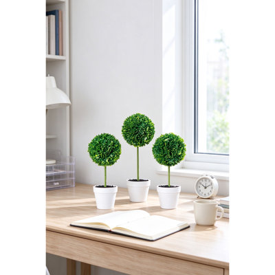 Ensemble de 3 mini topiaires en buis artificiel, plantes rondes artificielles en pots crème, verdure artificielle en pot pour décoration de table