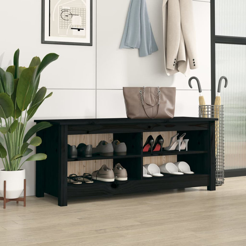 Solid Wood Storage Bench, Black