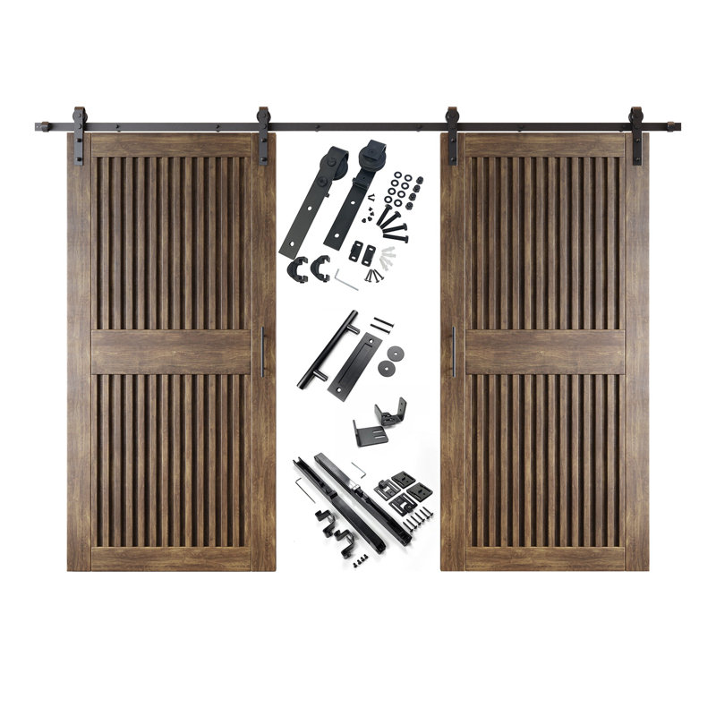 Ensemble de quincaillerie pour porte de grange non assemblée et fini en noyer foncé 30 po x 84 po Homacer, 30" x 84"