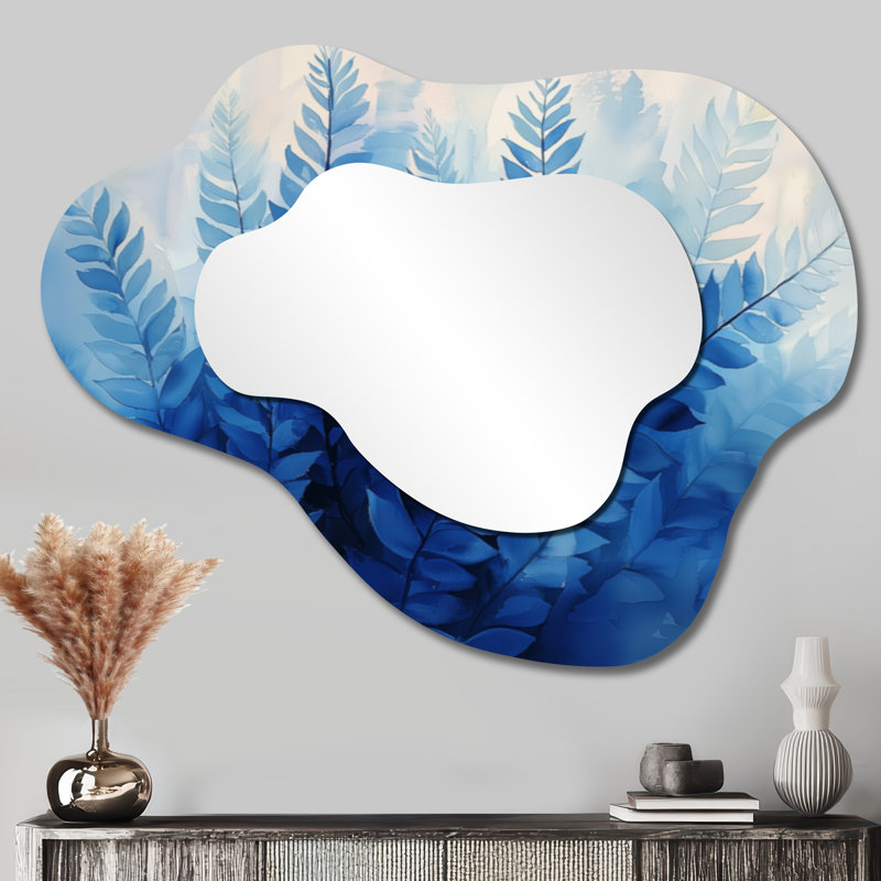 Gold Ferns Gentle Breeze - Ferns Irregular Asymmetrical Mirror, Modern Wall Mirror, Printed on Metal, 27" x 35"
