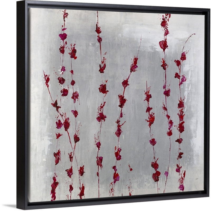 « grenades fleur », peinture sur toile, H 21,7 po x l 21,7 po x p 1,75 po, Cadre flottant noir