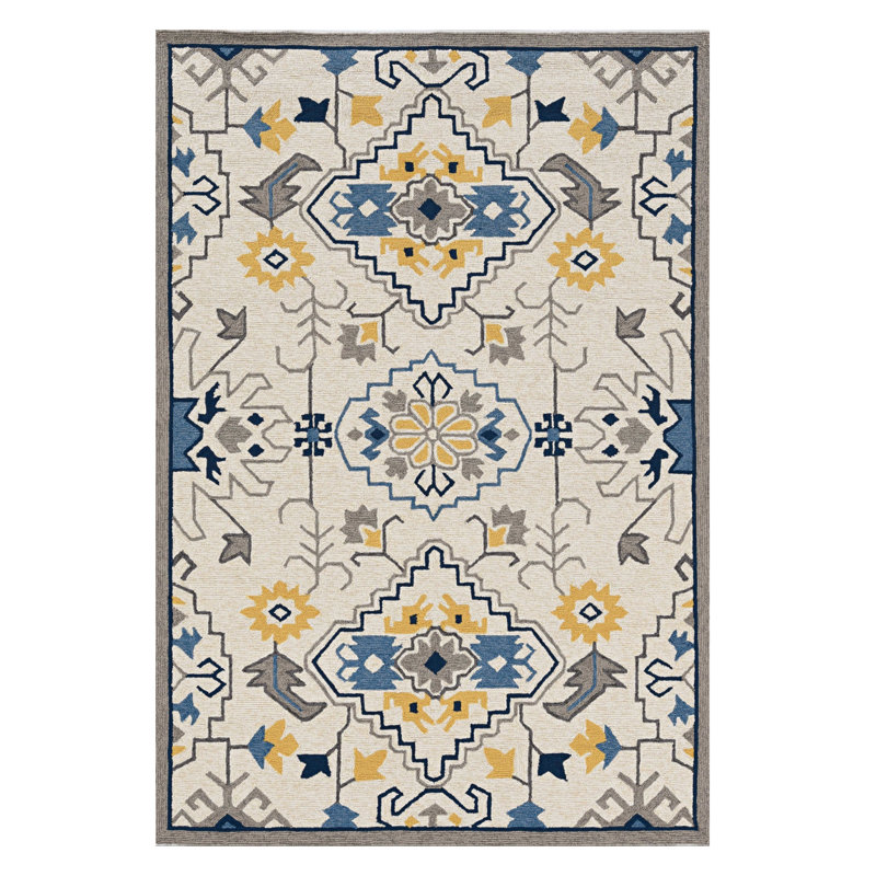 Tapis ivoire / brun touffeté à motif floral Gambhiri