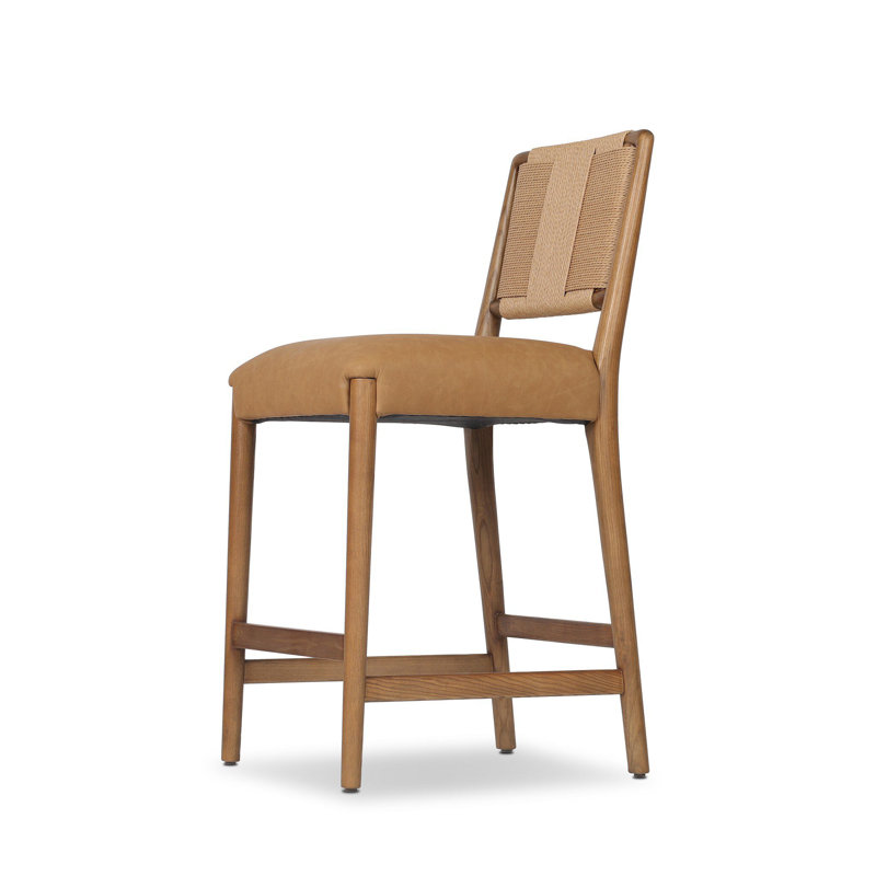 ROTHLER Stool, Counter Stool (27” Seat Height), Tan Ash, Maestro Camel/Genuine Leather