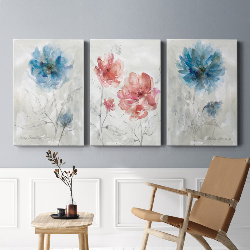 " Blue Dahlia " 3 - Pieces, 18" H x 36" W x 1" D