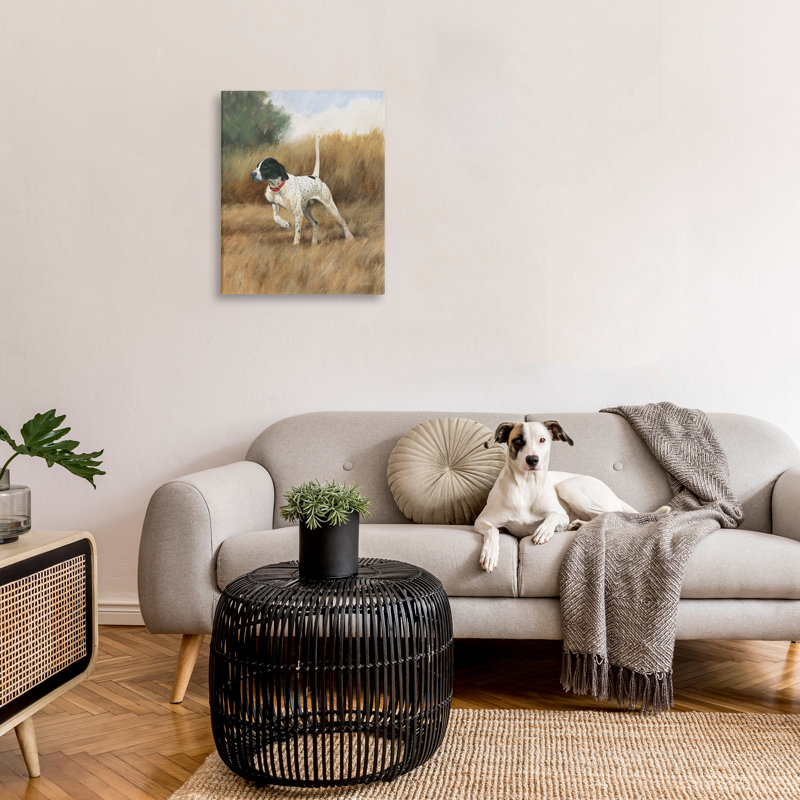 «Pointer Dog In Field On Canvas» par James Wiens, peinture, H 30 po x l 24 po x P 1,5 po
