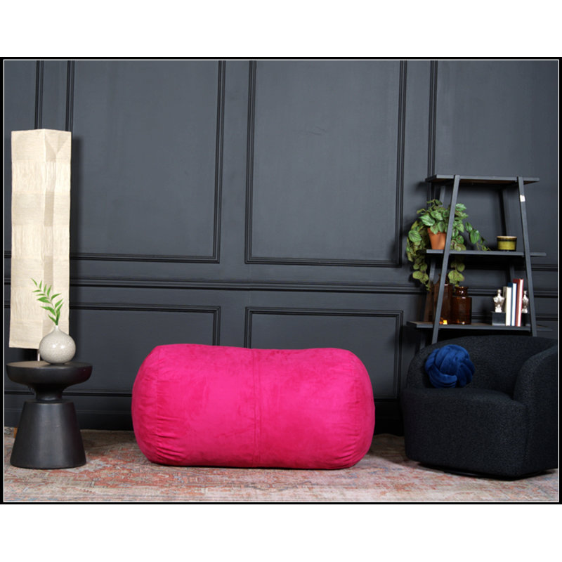 Michael 4 Foot Cylindrical Suede Bean Bag, Fuchsia, Soft And Stylish For Modern Living Spaces, Fuchsia