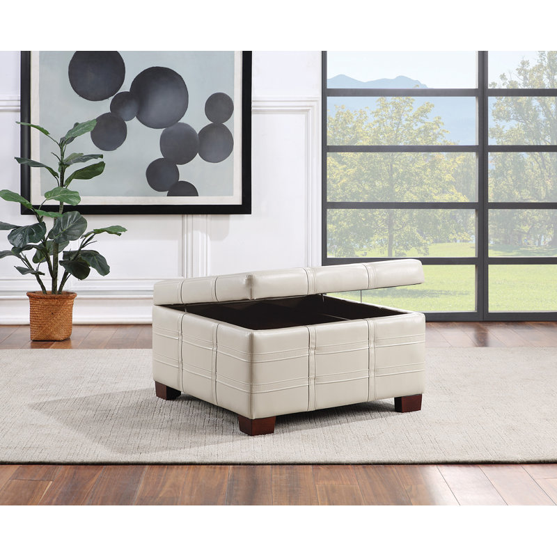 Faux Leather Ottoman, Cream Faux Leather