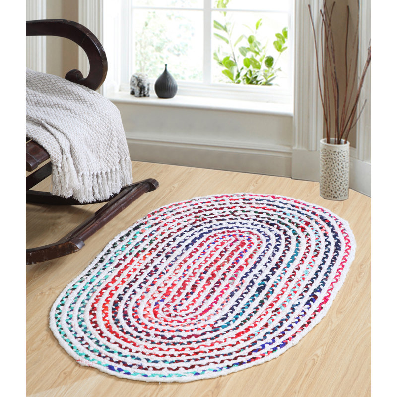 Miguel Striped Cotton Hand Woven Area Rug, Oval 75 x 120cm