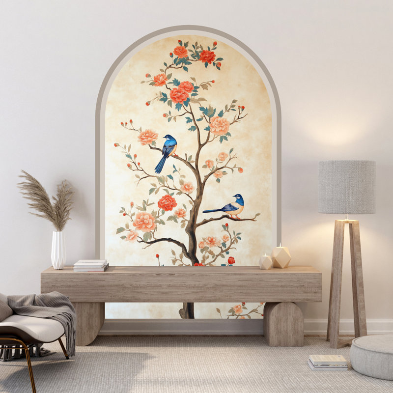 Adhésif décoratif oiseaux et arbre, non-mural, H 85 po x l 48 po