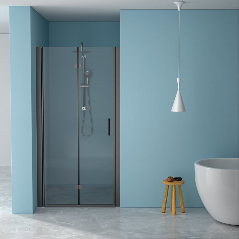 30"W X 72"H Fold Frameless Shower Door With Tempered Glass, Matte Black