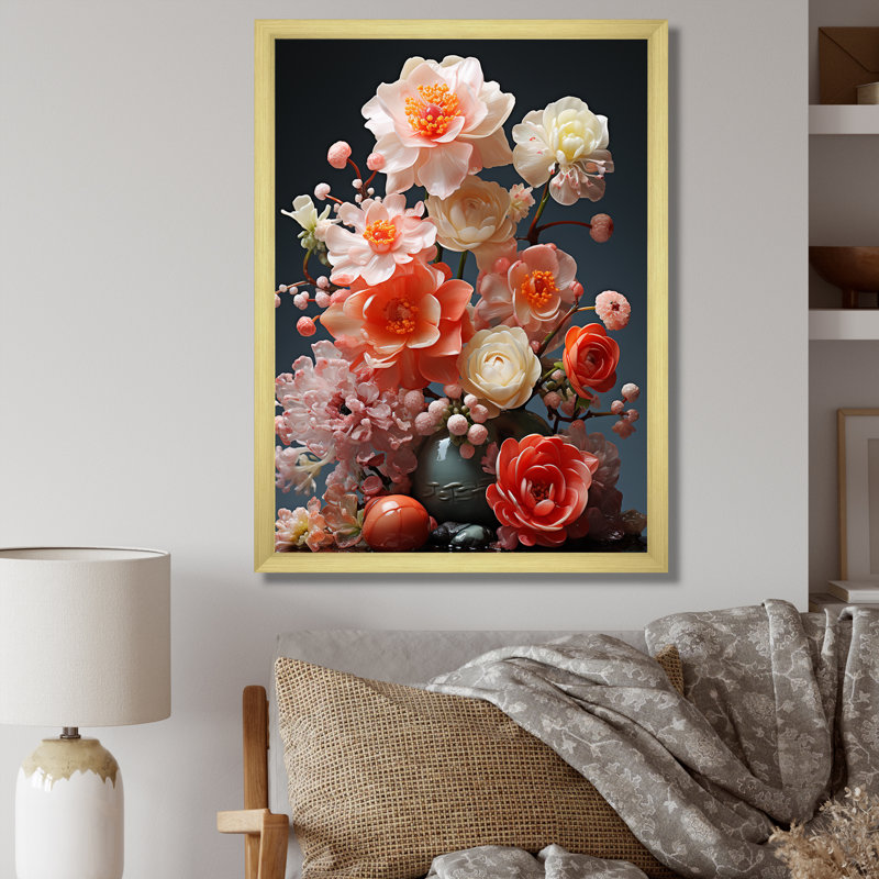 Floral Oasis Bouquet I - Fleurs, art mural, Cadre flottant blanc, H 32 po x l 16 po x P 1 po