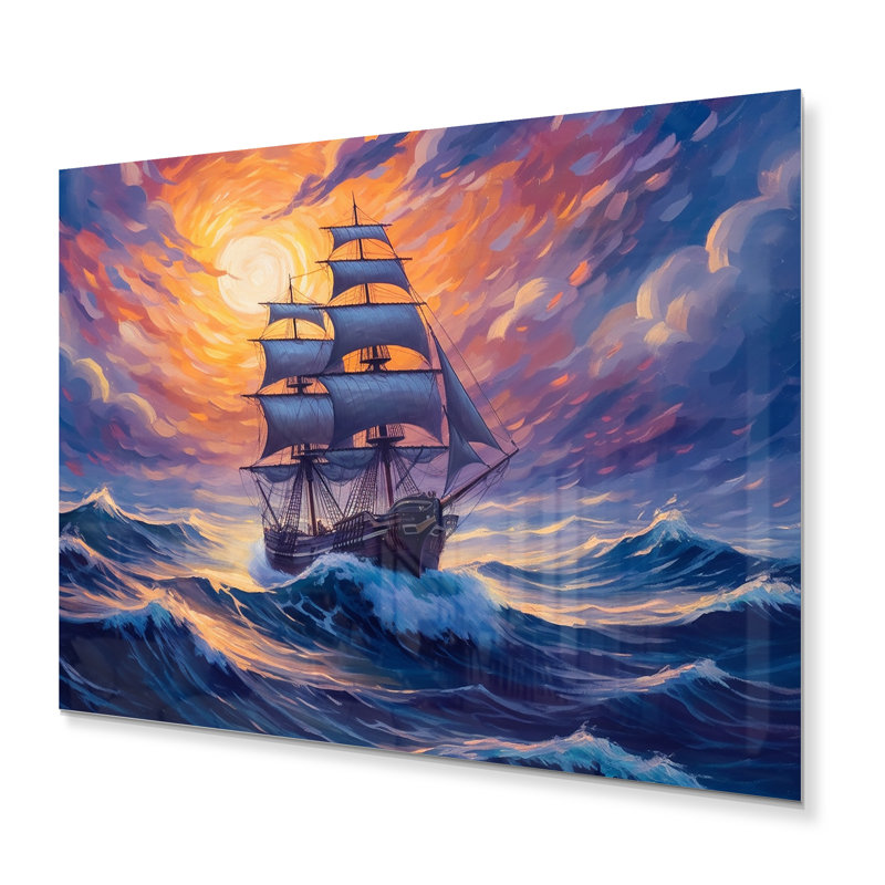 Navire naviguant en haute mer - Bateau, art mural en métal, salon, H 16 po x l 32 po x P 1 po