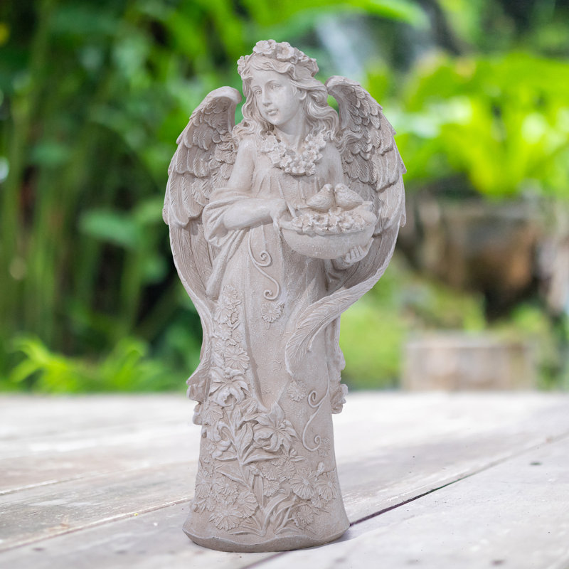 Statue d'ange de jardin en résine résistante aux intempéries avec bain d'oiseaux 23,5 po Keimiyah, Blanc