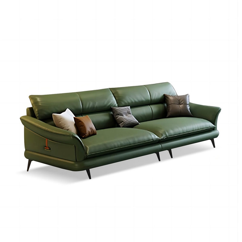 Causeuse-coussin modulaire en cuir véritable vert, 32,68 po H x 86,61 po L x 37,4 po P, Vert