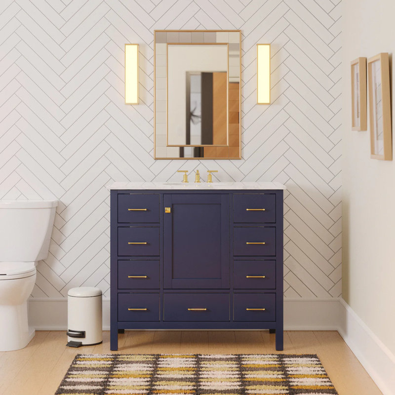 Ensemble de meuble-lavabo simple 42 po Claudett, Marbre de Carrare, Bleu royal