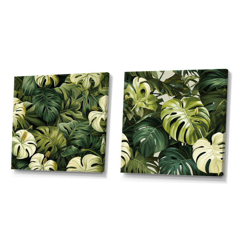 Liloh - Ensemble de 2 collages carrés tropicaux, Toile tendue, H 36 po x l 73 po