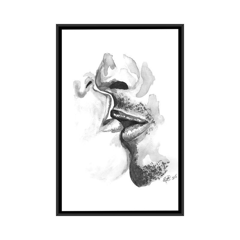 Kiss, reproduction d’art, H 26 po x l 18 po x 1,5 po, Toile avec cadre noir, Pas de tapis
