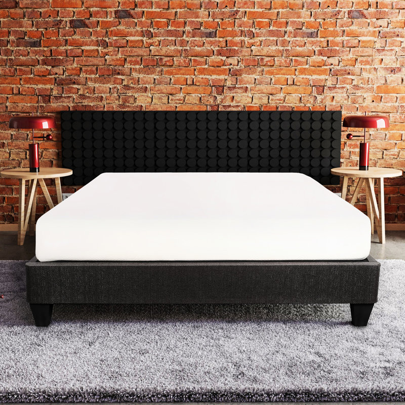 Base de lit plateforme contemporaine tapissier, 14 po pour grand lit, lin gris foncé, sans sommier tapissier avec matelas, contemporain,