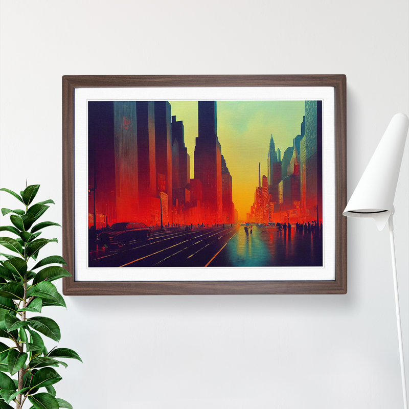 XH1022-6149X Modern New York Skyline Vol.3 - Single Picture Frame Print, 34cm H x 46cm W x 2cm D, Walnut