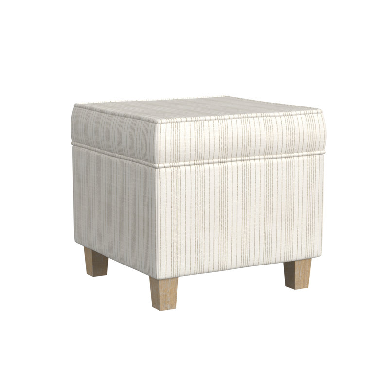 Asha 17.5" Square Storage Ottoman, Marigold Pinstripe Cream