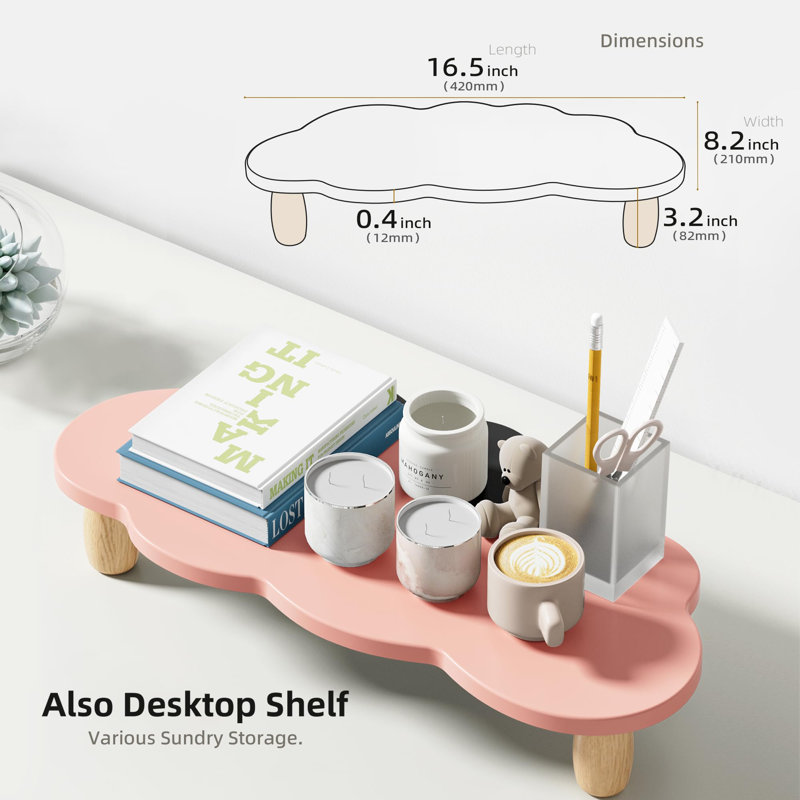 Monitor Stand Riser, Cloud-Shaped Sturdy Wood Computer Monitor Riser, Laptop Monitor Stand, Multi-Purpose Desktop Organizer Riser For Computer, Laptop, Printer, TV,Pink