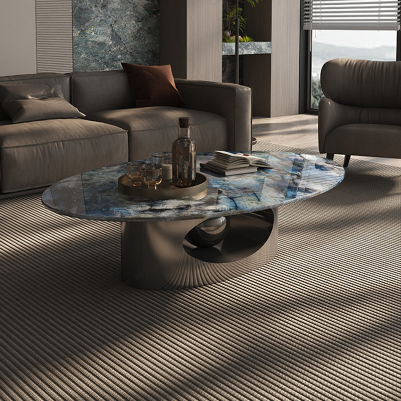 Table basse italienne ovale en pierre micro-cristalline, H 15,4 po x L 47,2 po x l 27,6 po 