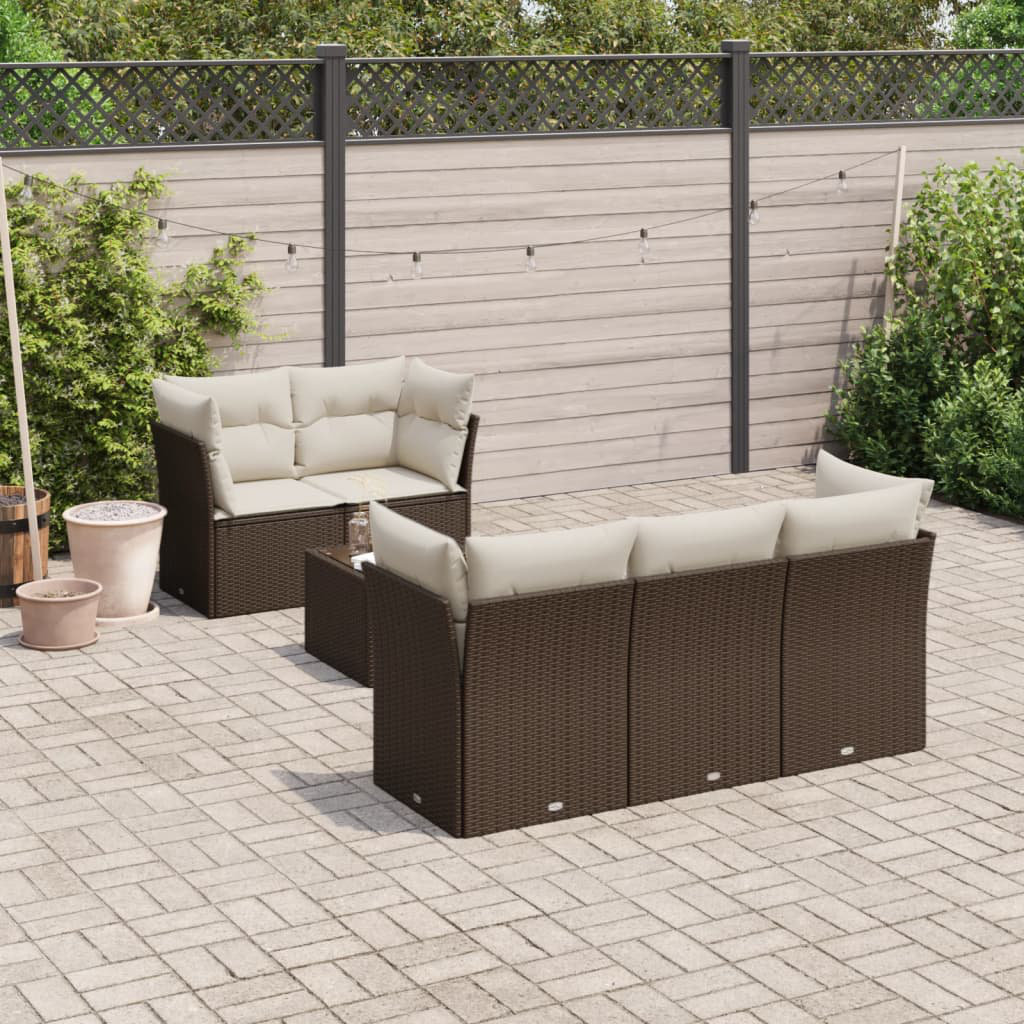 6-Tlg. Garten-Sofagarnitur Mit Kissen Braun Poly Rattan