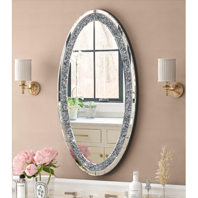 Amla 35" Oval Wall Mirror with Crushed Diamond Inlay