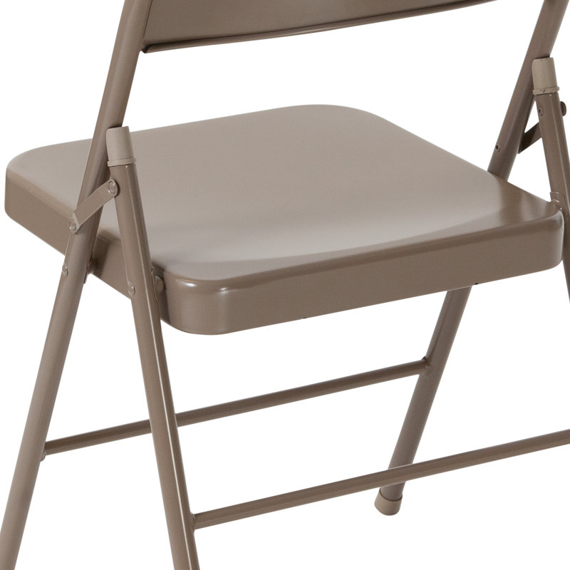 Double Braced Metal Folding Chair, Beige