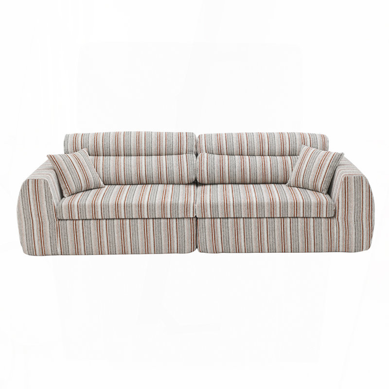 Woven Chenille Striped Compression Sofa, Brown white