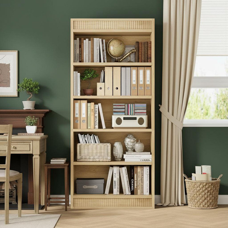 180.1cm H x 30.2cm W Standard Bookcase, Tan
