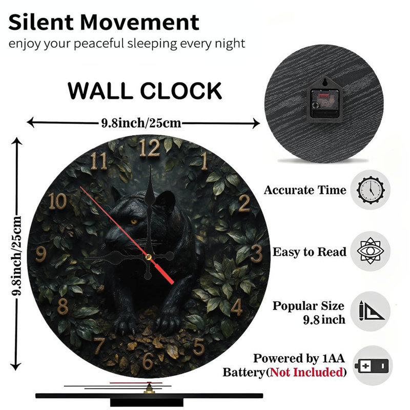 Horloge panthère avec feuilles
