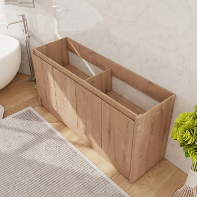 60" Double Freestanding Bathroom Vanity Base With 4 Doors And 2 Adjustable Shelves