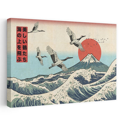 «Flying Cranes Over Mount Fuji», reproduction d'art contemporain abstraite