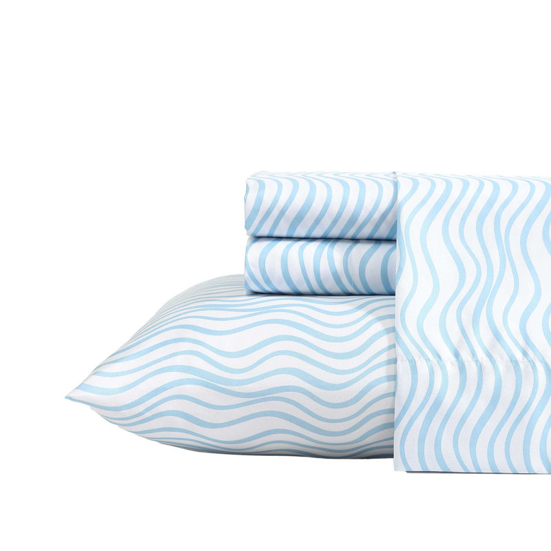 Nautica Ocean Breeze Cooling Striped Sheet Set, Queen Sheet Set with 2 Pillowcases, White/Blue Abstract