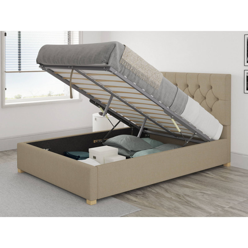 Swanley Upholstered Ottoman Storage Bed, Natural, Single (3')