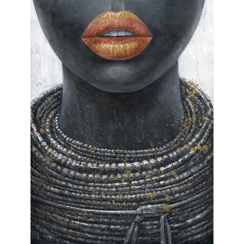 Golden Lips - Wrapped Canvas Painting