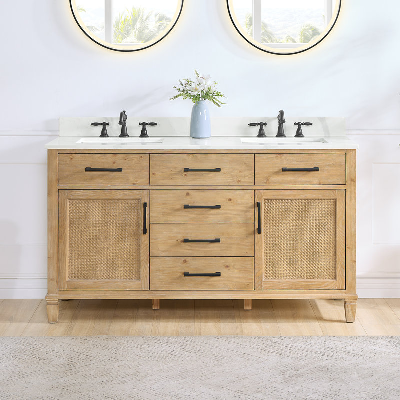 Gingras 60" W Double Bathroom Vanity with Quartz Top