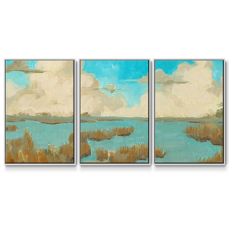 «Fripp Island Water II» - Toile encadrée à pièces multiples, H 40 po x l 78 po x P 2 po, Blanc