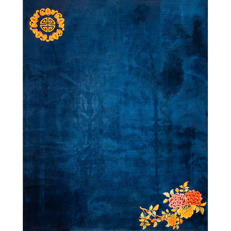 Luxurious Light Blue Color Antique Art Deco Chinese Wool Pile Rug