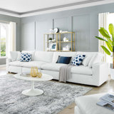 Commix Down Filled Overstuffed Vegan Leather 4-Seater Sofa In Grey