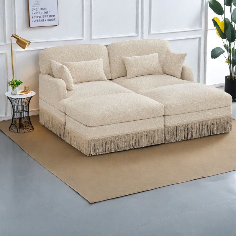 Causeuse modulaire profonde en chenille à glands profonds pour salon