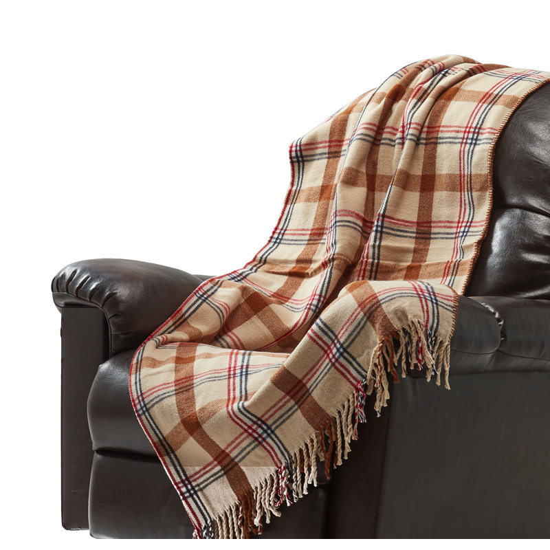 Queen Size Beige and Brown Plaid Acrylic Throw Blanket