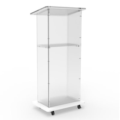 Fixturedisplays® Assembled Clear Acrylic Podium Pulpit Lectern 23X16X46.3" With Engineered Wood (MDF) Base And 2" Casters 102702--Assembled Podium