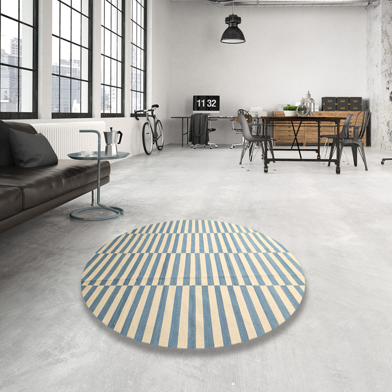 Tapis contemporain bleu / jaune, Rond 6 pi